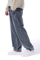 Washed Blue Wide-Leg Logo Jeans